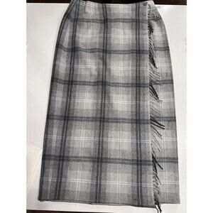 Liz Claiborne Grey Plaid Fringed Wrap Blanket Skirt Size 12 Workwear Casual